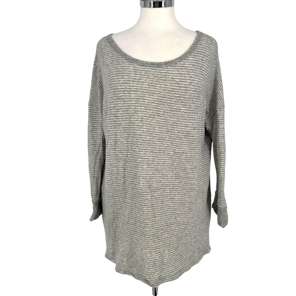 James Perse Striped Relaxed Fit Tunic Top Gray White Size XL 4